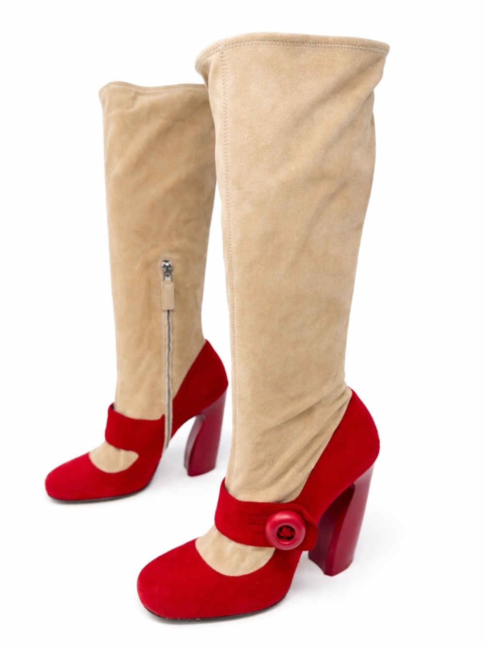 Prada Trompe L’Oeil Suede Mary Jane Boots Womens Size EU 37